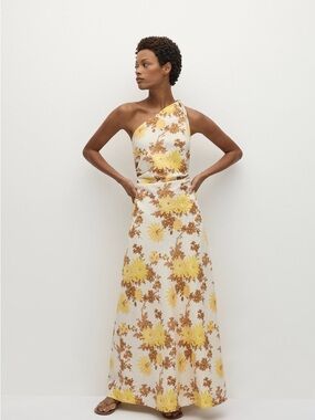 Faithfull the brand one shoulder linen floral dress